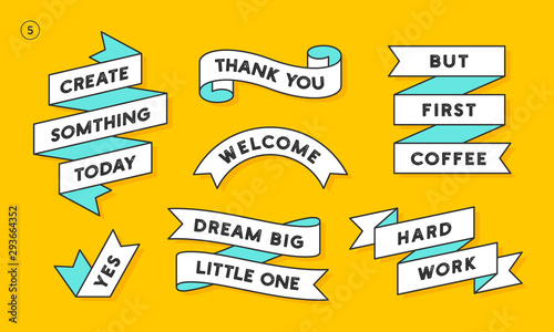 Ribbon Banner. Set of white ribbon banner with text, phrase