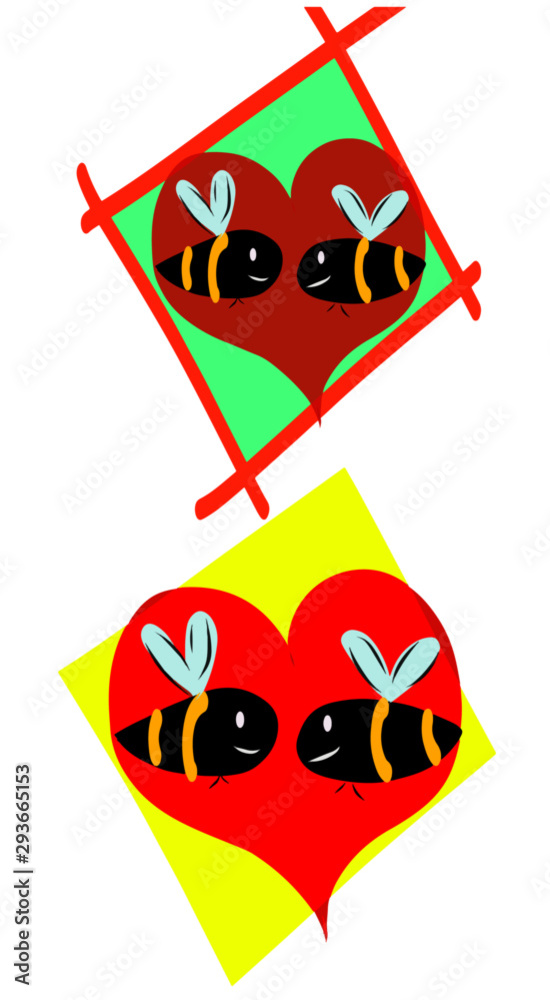 Drawing of bees in love, two presentations Drawing of bees in love, two presentations