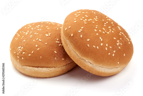 Tasty fresh burger buns with sesame seeds, Hamburger bun, isolated on white background