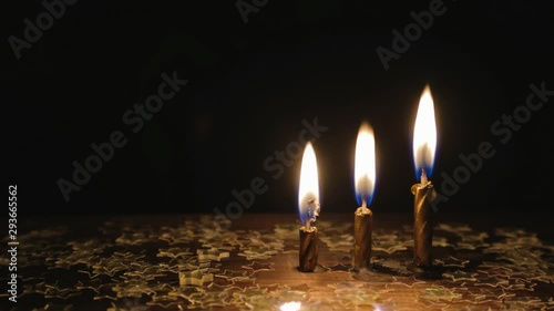 Burning candles for cake and confetti