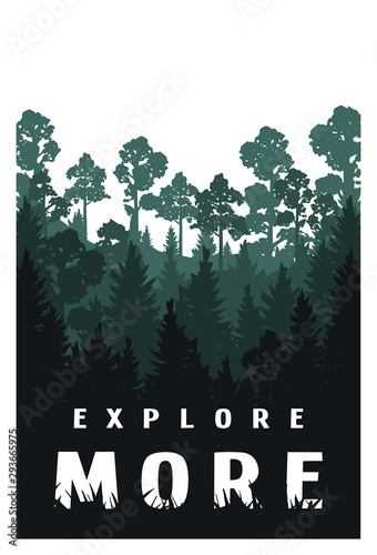 Explore more against the background of the silhouette of trees, nature. Vector illustration.