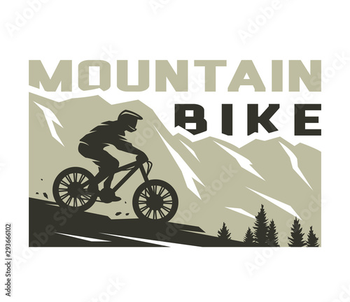 Mountain bike. Silhouette of a cyclist on a background of mountains. Vector illustration.