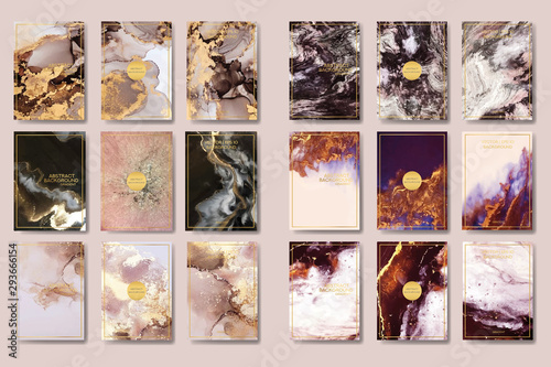 the big set of liquid marble with gold. flyer, business card, flyer, brochure, poster, for printing. trend vector