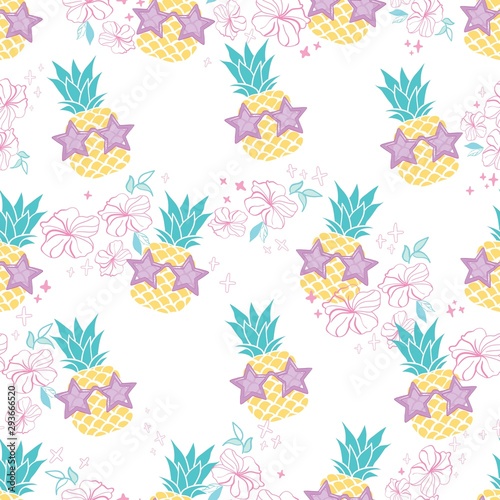 Pineapple Glasses Pattern, Fruit Pattern, Vector, Illustration, Seamless Pattern, Background.