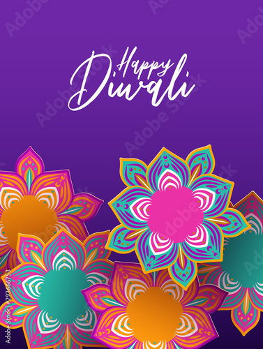 Happy diwali festival card of 3d papercut flowers