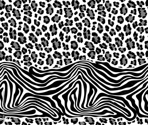 Leopard and Zebra pattern texture repeating seamless black. Vector background. Repeat. Abstraction. Skin and leopard fur. Wallpaper or fabric. Black and White.
