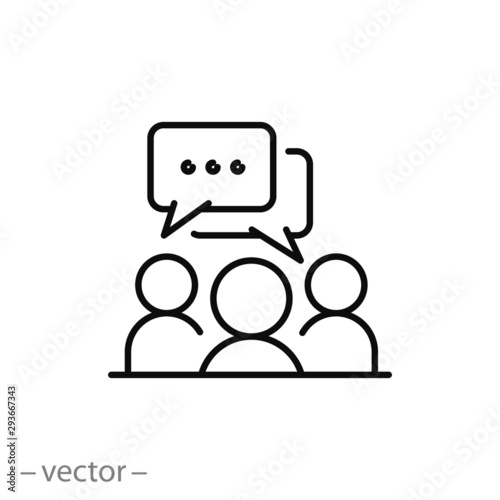 forum discussion icon, feedback or chat, outline messenger, group people talking, speech text, thin line symbol on white background - editable stroke vector illustration eps 10