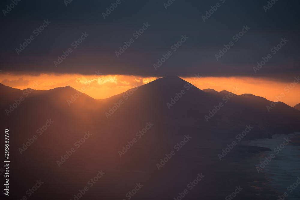 Sundown over the hills of Jandia in the south of Fuerteventura