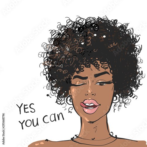 portrait of beauty african women showing toungue with slogan Yes You can