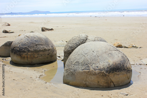 moeraki boulders on the beach of moeraki