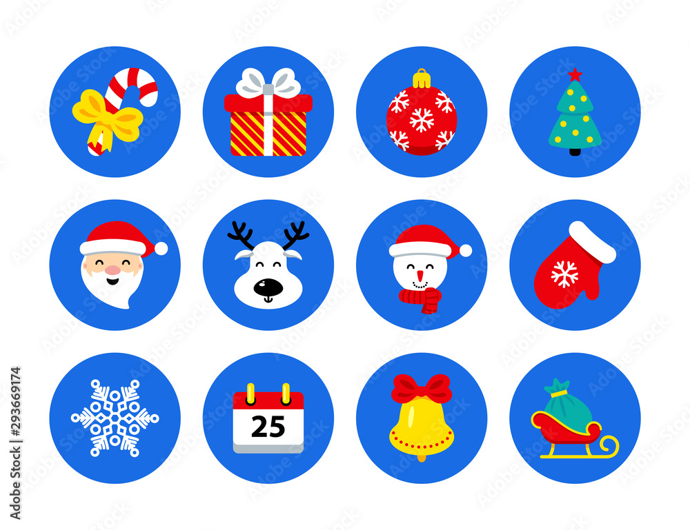 Set of Christmas icons in flat style circle