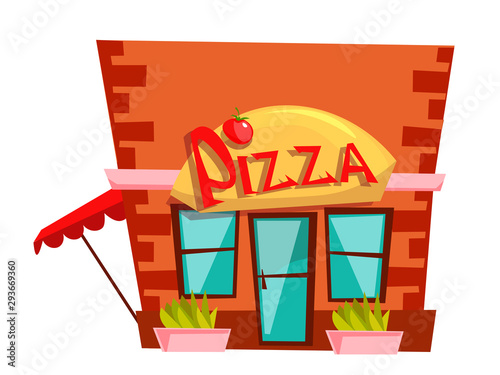 Pizzeria building flat vector illustration