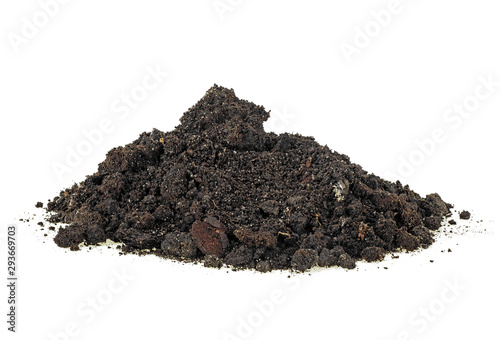 Heap of soil on a white background, full depth of field.