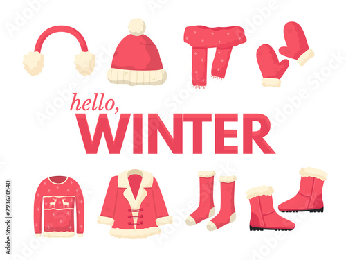 Hello winter flat banner vector template