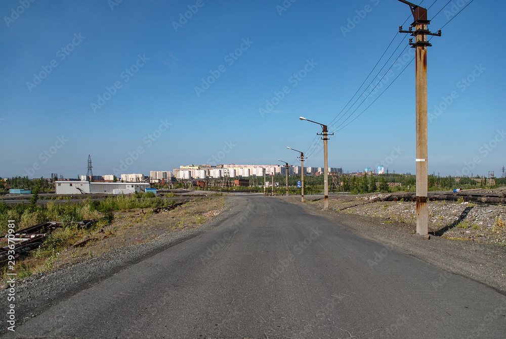 Asphalt road to the city of Norilsk, Russia