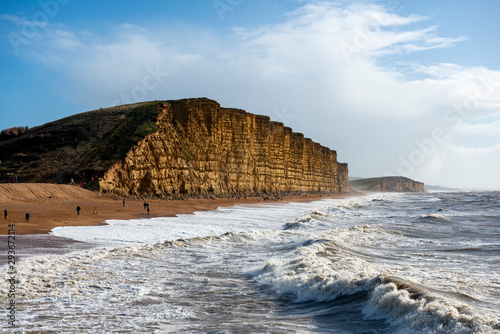 Rough seas at West Bay in Dorset, UK photo