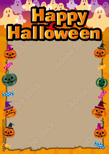 ハロウィン用バナー・広告テンプレート｜ハッピーハロウィン　英字ロゴ・ジャック・オー・ランタンイラスト｜Halloween promotion banner template