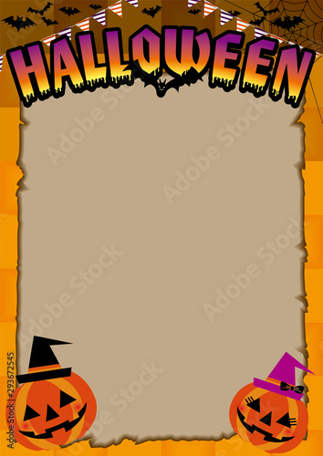 ハロウィン用バナー・広告テンプレート｜ハッピーハロウィン　英字ロゴ・ジャック・オー・ランタンイラスト｜Halloween promotion banner template