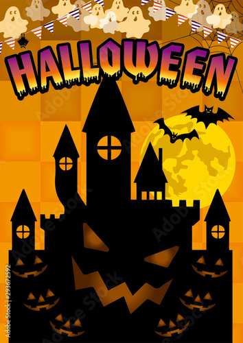 ハロウィン用バナー・広告テンプレート｜ハッピーハロウィン　英字ロゴ・ジャック・オー・ランタンイラスト｜Halloween promotion banner template
