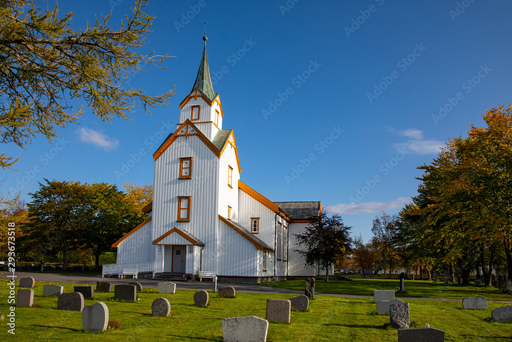 Old white wooden church in Sømna municipality in northern Norway Old white wooden church in Sømna municipality in northern Norway
