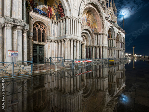 Flooded St Marks Catherdral at night, Venice Itally photo