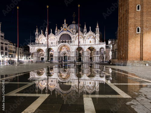 Flooded Piazza St Marks,  at night, Venice Itally photo