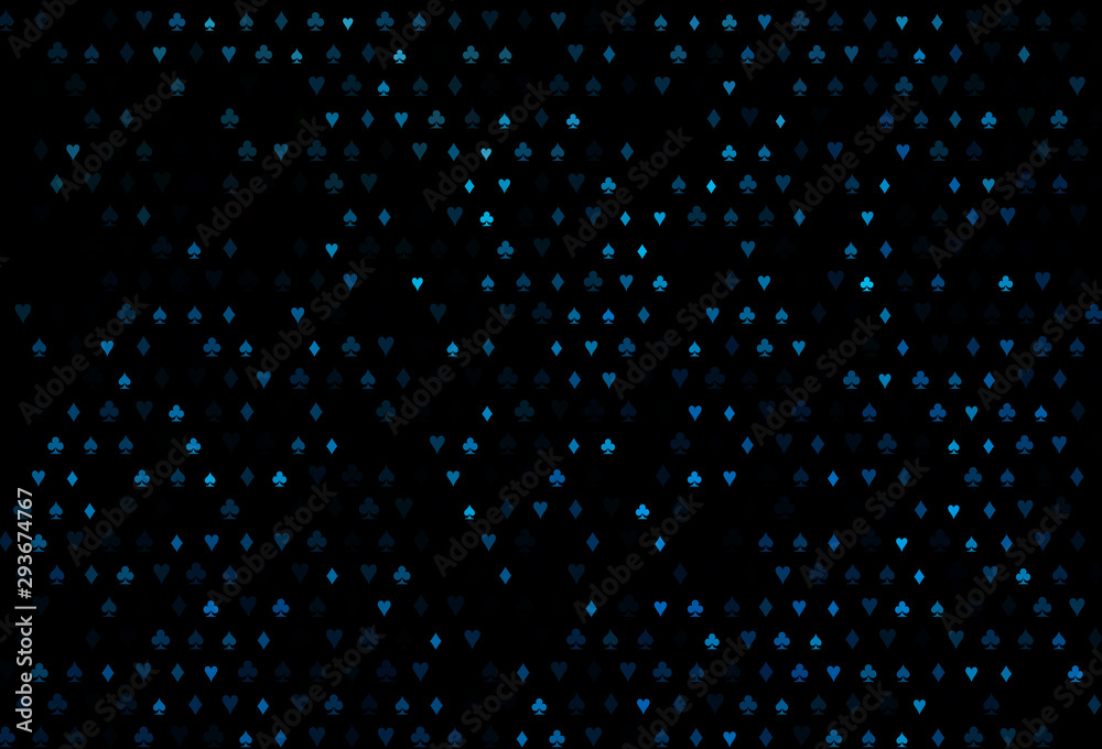 Dark BLUE vector background with cards signs.