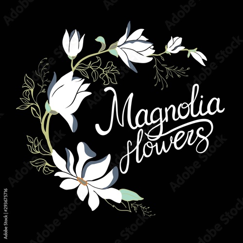 loom flowers of magnolia on branch isolated on white background. Watercolor magnolia set.