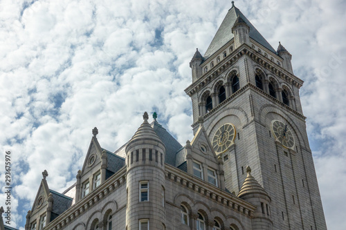 Old Post Office Pavilion, Historic 1899 building, Washington, DC, USA. Cloudscape sky background