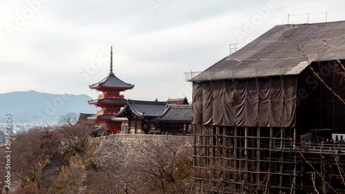 Kyoto Pagoda Side View Tourists Flow Timelapse photo