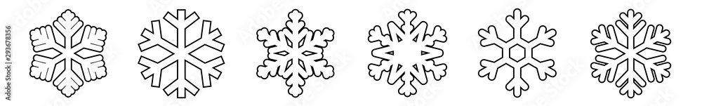 Snowflake Shape Icon | Snowflakes Outline | Ice Crystal Winter Symbol | Christmas Sign | Xmas Logo | Variations