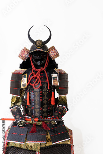 Tableau sur Toile black and red samurai armor with white background
