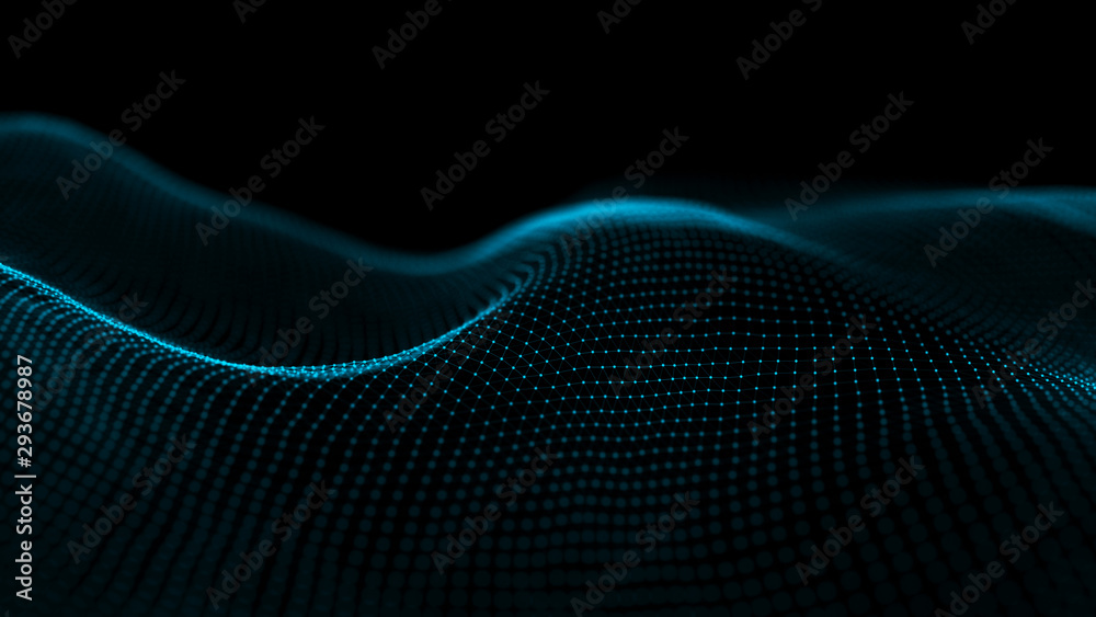 Futuristic background of points and lines with a dynamic wave. Big data ...