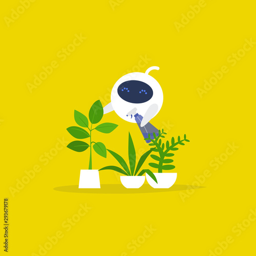 Robot watering the plants
