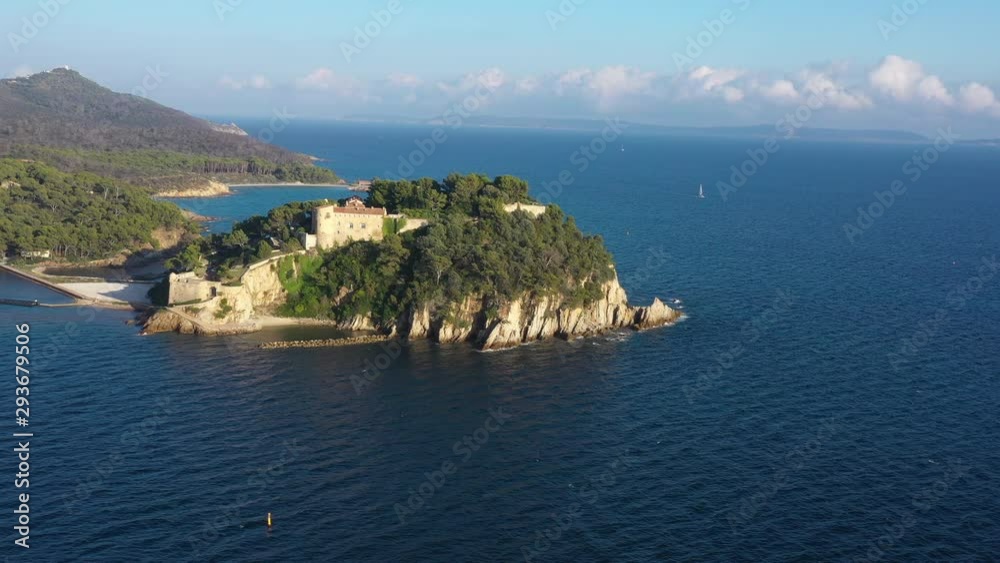 Island empty Fort de Brégançon south of France aerial view sunny day Island empty Fort de Brégançon south of France aerial view sunny day