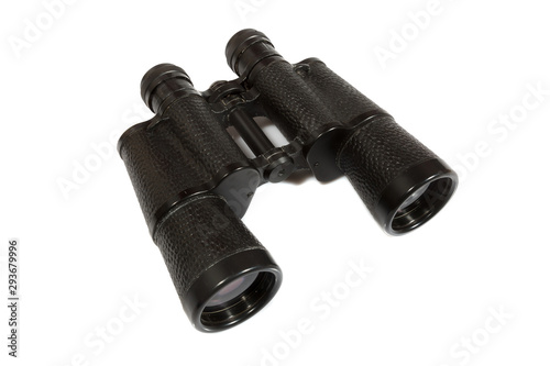 Black binoculars isolated on a white background.