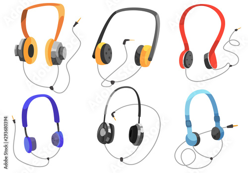 Headphones for listening to music, headphone vector set, on-ear headphones.