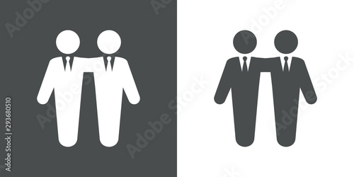 Icono plano abrazo hombres de negocios en gris y blanco