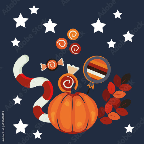 halloween pumpkin and candies scene