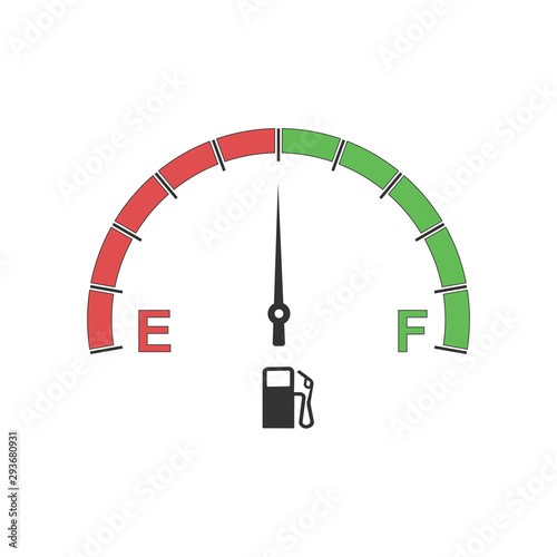 Fuel gauge vector design with arrow and red indicator.