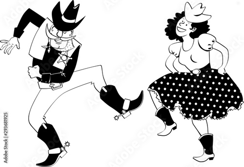 Vector clip art of a couple in western outfits dancing, EPS 8, no white objects