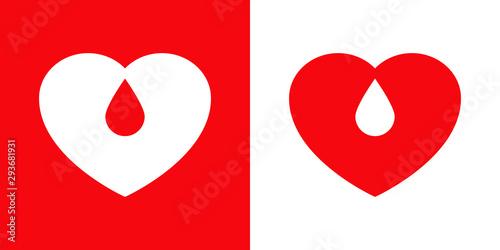 Logotipo con gota de sangre en corazón en rojo y blanco