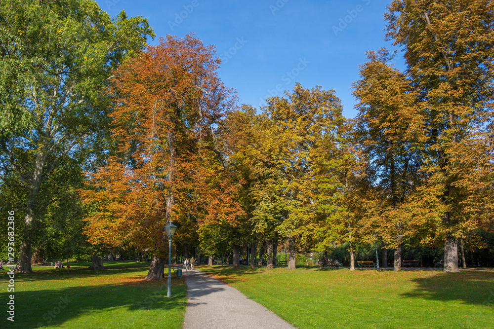 Sunny autumn day in the park, in Graz, Styria region, Austria. 