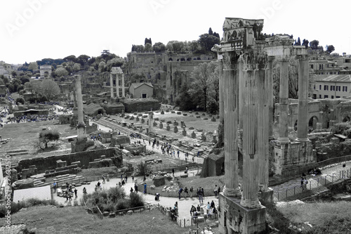View on the Forum Romanum with the Temple of Castor and Pollux; Rome, Italy, Europe