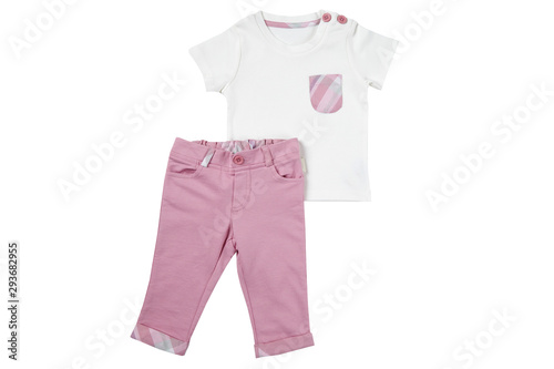 Baby girl pink and white clothes white background