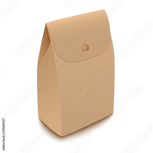 Brown recycled paper bag package. Vector illustration