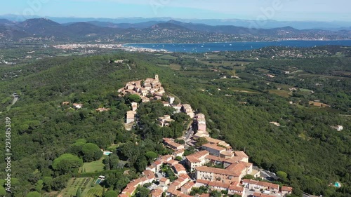 Gassin plus beaux village de France aerial view church Port Grimaud in background  photo