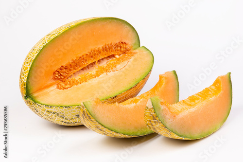 Cut melon on a white background isolated
