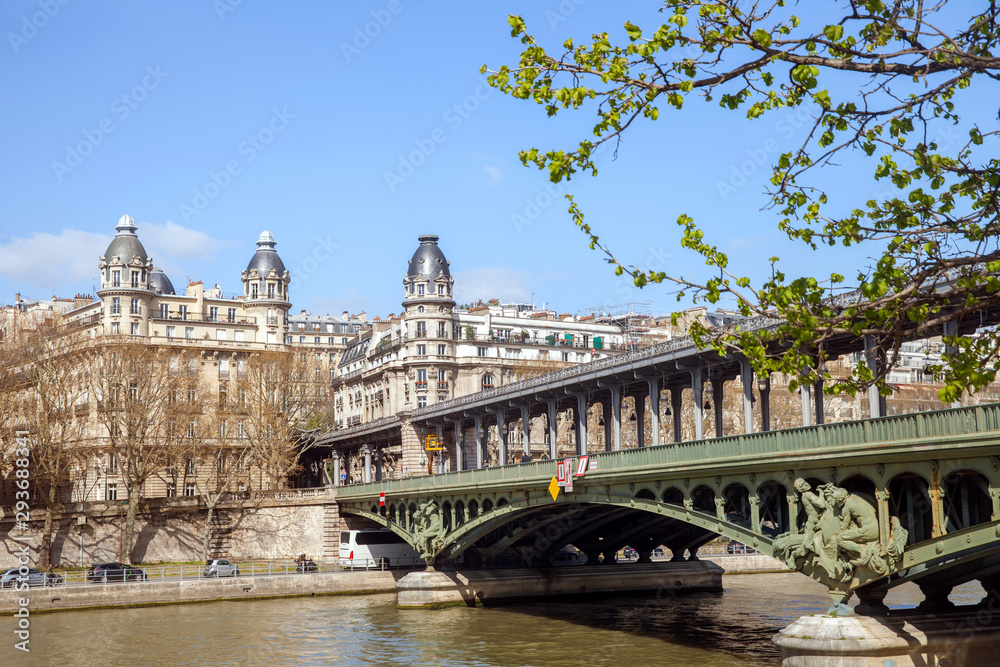 Bir-Hakeim bridge and street of Georges Pompidou in Paris in sunny day, France Bir-Hakeim bridge and street of Georges Pompidou in Paris in sunny day, France