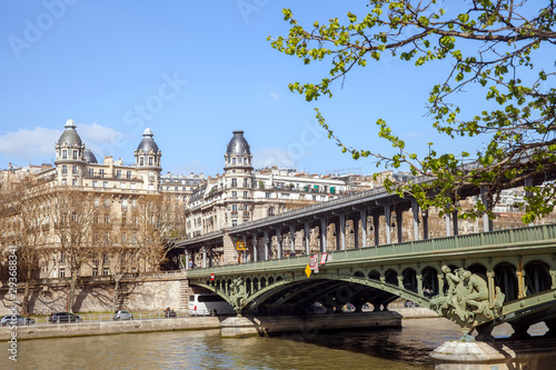 Bir-Hakeim bridge and street of Georges Pompidou in Paris in sunny day, France
